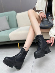 LAUREATE PLATFORM DESERT BOOT IN BLACK JACQUARD AND CALFSKIN