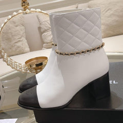 MID-HEEL ANKLE BOOTS IN WHITE CALFSKIN