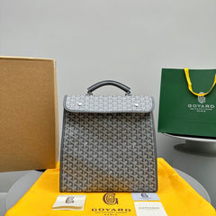 LEGER BACKPACK 37 IN GRAY GOYARDINE CANVAS WITH CALFSKIN TRIM