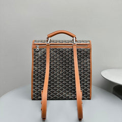 LEGER BACKPACK 37 IN BLACK GOYARDINE CANVAS WITH TAN CALFSKIN TRIM