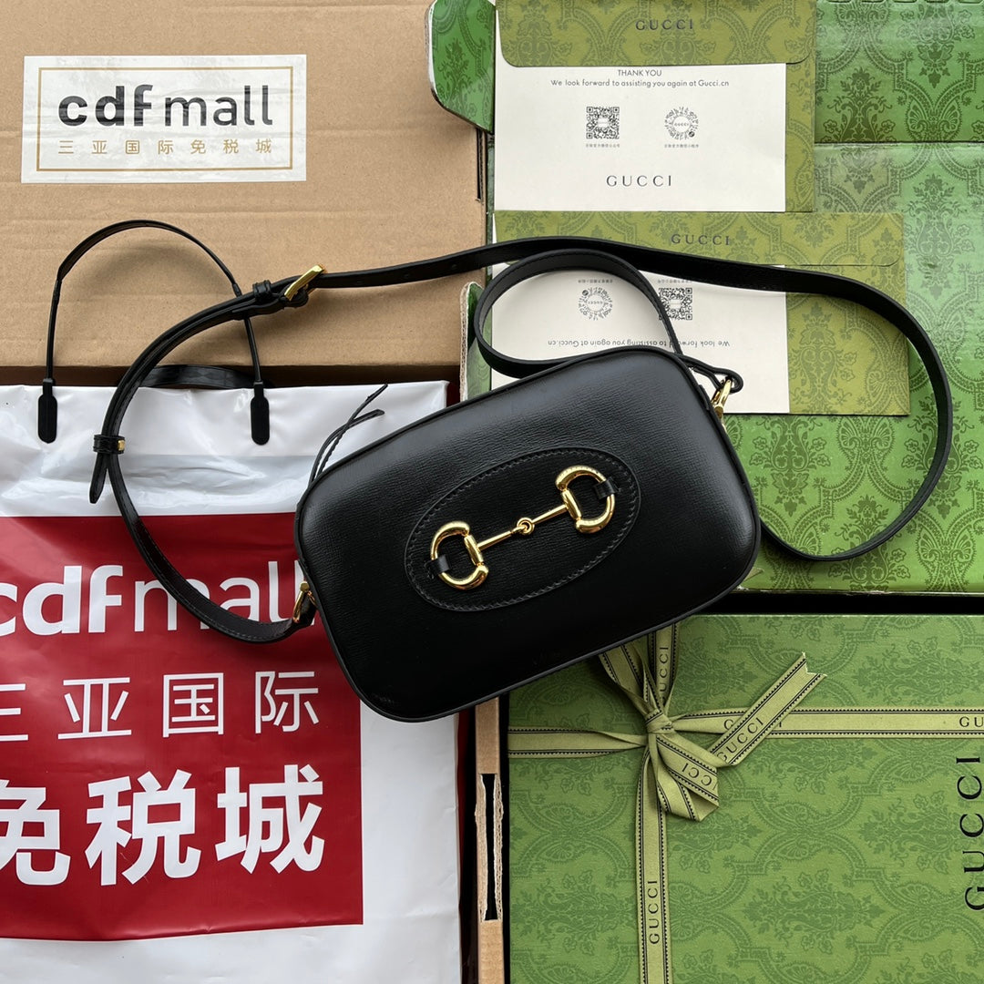 HORSEBIT 1955 SMALL CAMERA BAG 20 IN BLACK CALFSKIN