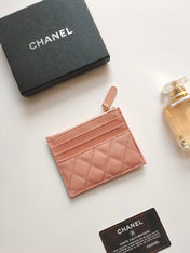 CC ZIPPED CARD HOLDER 11.5 PEACH GRAINED CALFSKIN GOLD ICON