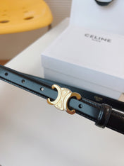 CELINE 25S TRIOMPHE BELT 18MM IN BLACK CALFSKIN GOLD HARDWARE 580707