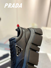 PRA BRUSHED THICK-SOLE SNEAKERS BLACK CALFSKIN