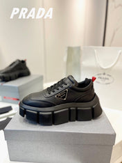 PRA BRUSHED THICK-SOLE SNEAKERS BLACK CALFSKIN