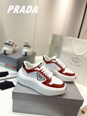 PRA DOWNTOWN THICK-SOLE SNEAKERS WHITE AND CHERRY CALFSKIN