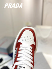 PRA DOWNTOWN THICK-SOLE SNEAKERS WHITE AND CHERRY CALFSKIN