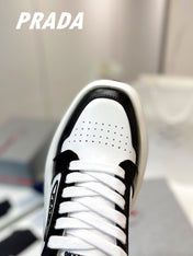 PRA DOWNTOWN THICK-SOLE SNEAKERS BLACK AND WHITE CALFSKIN