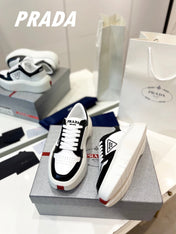 PRA DOWNTOWN THICK-SOLE SNEAKERS BLACK AND WHITE CALFSKIN