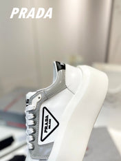 PRA DOWNTOWN THICK-SOLE SNEAKERS WHITE AND GRAY CALFSKIN