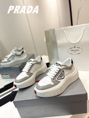 PRA DOWNTOWN THICK-SOLE SNEAKERS WHITE AND GRAY CALFSKIN