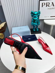 PRADA 26S POINTED TOE SLINGBACK 40MM IN DARK RED SATIN CRYSTAL EMBELLISHED