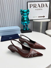 PRADA 26S POINTED TOE SLINGBACK 40MM IN DARK BROWN SATIN CRYSTAL EMBELLISHED