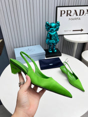 PRADA 26S POINTED TOE SLINGBACK 40MM IN APPLE GREEN SATIN