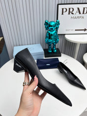 PRADA 26S POINTED TOE PUMPS 40MM IN BLACK CALFSKIN