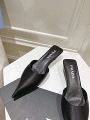 PRA POINTED-TOE MULES BLACK SATIN
