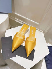 PRA POINTED-TOE MULES YELLOW SATIN
