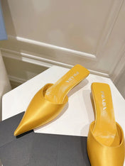 PRA POINTED-TOE MULES YELLOW SATIN