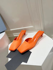 PRA SQUARE TOE MULES BRIGHT ORANGE SATIN