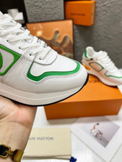LV WOMEN SNEAKER IN WHITE MIX GREEN CALFSKIN