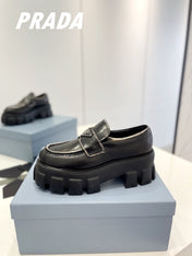 PRA BRUSHED LEATHER MONOLITH LOAFERS BLACK-SILVER BORDER