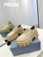 PRA BRUSHED LEATHER MONOLITH LACE-UP LOAFERS BEIGE