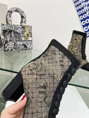 DIOR 25S NAUGHTILY-D ANKLE BOOTS 80 MM IN BLACK MESH TULLE AND SUEDE