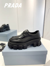 PRA MONOLITH LACE-UP LOAFERS BLACK CALFSKIN