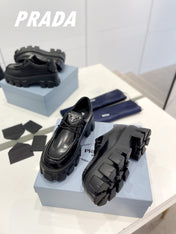 PRA MONOLITH LACE-UP LOAFERS BLACK CALFSKIN