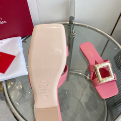 VIV' BY THE SEA LOVE METAL MULES IN PINK CALFSKIN GOLD BUCKLE