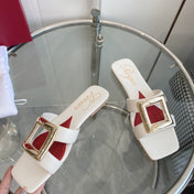 VIV' BY THE SEA LOVE METAL MULES IN WHITE CALFSKIN GOLD BUCKLE