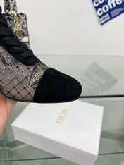 DIOR 25S NAUGHTILY-D ANKLE BOOTS 35 MM IN BLACK MESH TULLE AND SUEDE