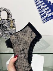 DIOR 25S NAUGHTILY-D ANKLE BOOTS 35 MM IN BLACK MESH TULLE AND SUEDE