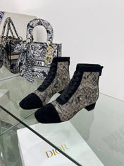 DIOR 25S NAUGHTILY-D ANKLE BOOTS 35 MM IN BLACK MESH TULLE AND SUEDE