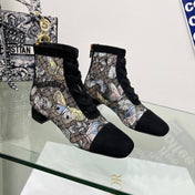 DIOR 25S NAUGHTILY-D ANKLE BOOTS 35 MM IN BLACK MESH TULLE AND SUEDE STYLE 3