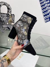 DIOR 25S NAUGHTILY-D ANKLE BOOTS 80 MM IN BLACK MESH TULLE AND SUEDE STYLE 2