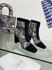 DIOR 25S NAUGHTILY-D ANKLE BOOTS 80 MM IN BLACK MESH TULLE AND SUEDE STYLE 2