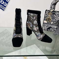 DIOR 25S NAUGHTILY-D ANKLE BOOTS 80 MM IN BLACK MESH TULLE AND SUEDE STYLE 2