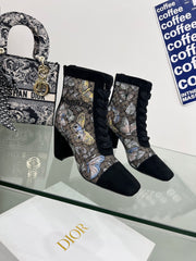 DIOR 25S NAUGHTILY-D ANKLE BOOTS 80 MM IN BLACK MESH TULLE AND SUEDE STYLE 2