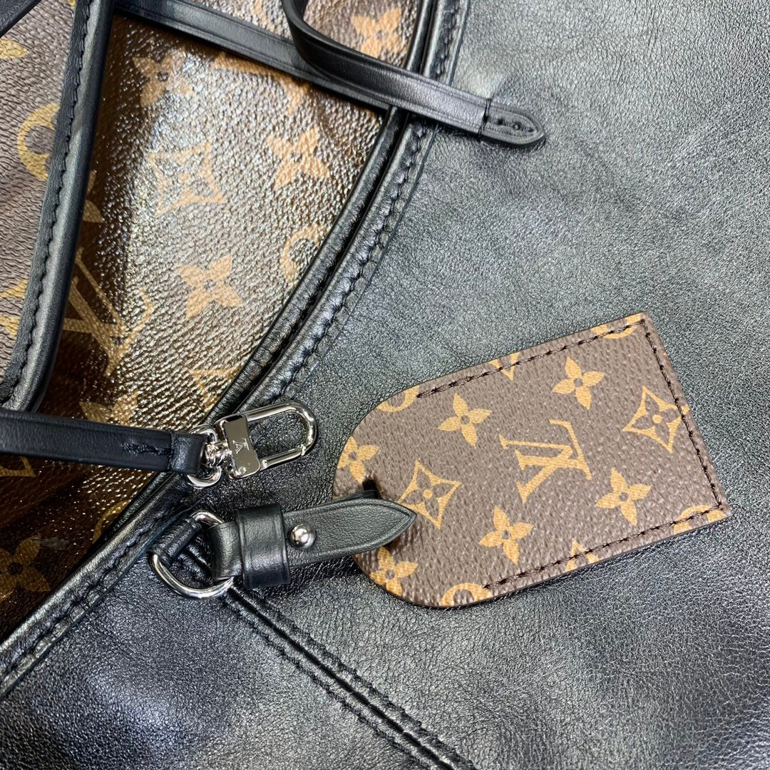 CARRYALL DARK 39 IN BLACK LAMBSKIN BROWN MONOGRAM TAG