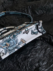 MINI BOOK TOTE 21 BUTTERFLY PATTERN BLUE CALFSKIN