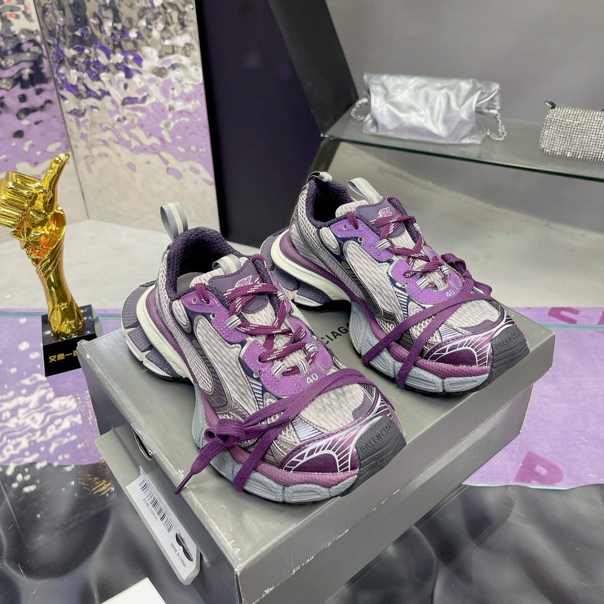 3XL SNEAKER IN PURPLE MIX GRAY MESH AND POLYURETHANE