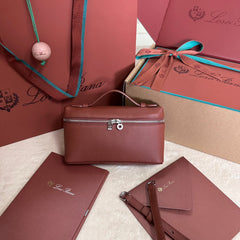 EXTRA POCKET L19 IN GARNET RED CALFSKIN WITH SILVER HARDWARE