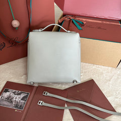 EXTRA POCKET BACKPACK L23.5 IN PEARL GRAY CALFSKIN WITH SILVER HARDWARE