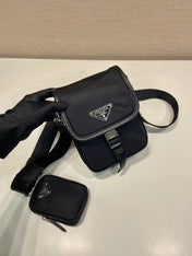 PHONE BAG 19 IN BLACK RE-NYLON AND SAFFIANO LEATHER TRIM