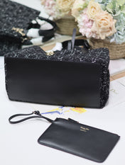 TOUJOURS BAG 37 IN BLACK MIX WHITE CANNAGE TWEED WITH GOLD HARDWARE