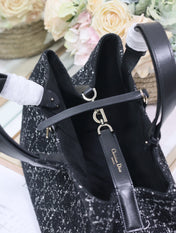 TOUJOURS BAG 37 IN BLACK MIX WHITE CANNAGE TWEED WITH GOLD HARDWARE