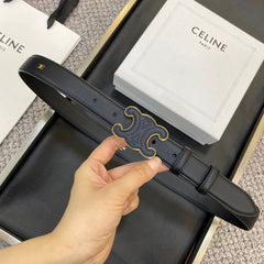 TRIOMPHE BELT 25MM IN BLACK CALFSKIN WITH LEATHER-COVERED BUCKLE