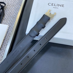 TRIOMPHE BELT 25MM IN BLACK CALFSKIN SILVER BUCKLE GOLD LOGO