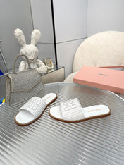 Slippers White Leather With Sedge Straps